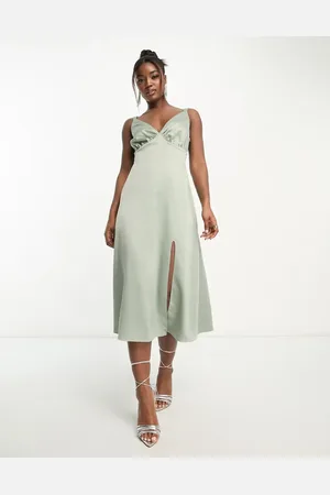 Maya Deluxe Bridesmaid satin midi dress with split in sage