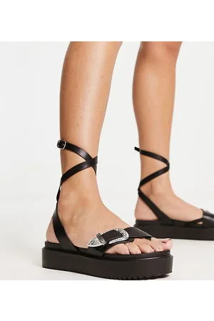 South Beach Ankle strap flatform sandal with western buckle in