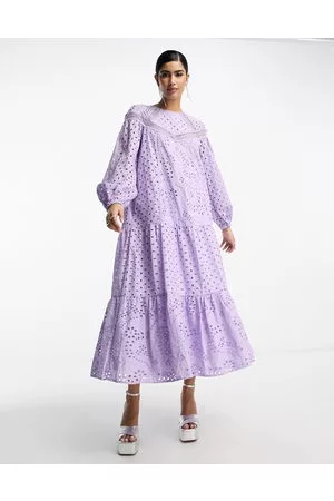 ASOS Mujer Maxi - Broderie maxi dress with lace inserts in lilac