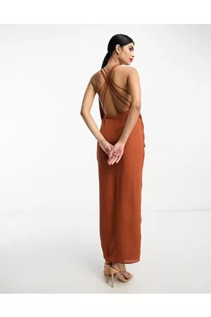 ASOS Mujer Maxi - Drape plunge maxi dress with front split in rust