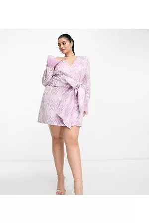 ASOS Mujer Cortos - Curve wrap long sleeve mini dress in geo jacquard