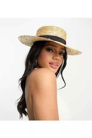 South Beach Mujer Sombreros - Exclusive straw boater hat with black ribbon