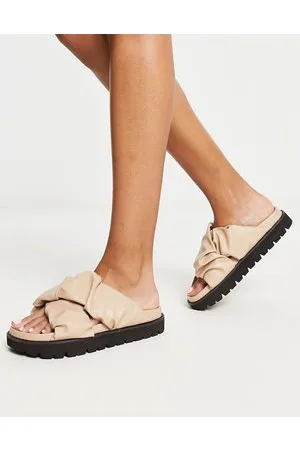 ASOS Frazzle ruched flat sandals in cream - CREAM