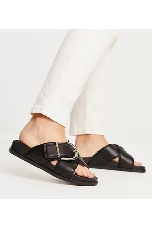 ASOS Wide Fit Flash buckle cross-vamp flat sandals in