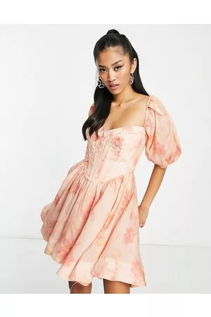Bardot Mujer Vestidos de flores - Puff sleeve corset mini dress in apricot floral