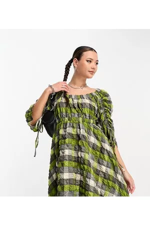 COLLUSION Mujer Casuales - Ruched sleeve check mini dress in check