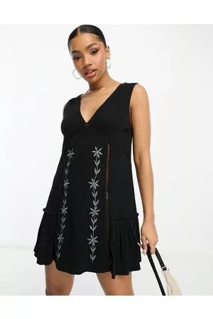 ASOS Mujer Casuales - Crinkle sleeveless mini dress with embroidered contrast panel in