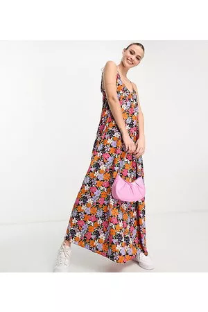 ASOS Mujer Vestidos de flores - ASOS DESIGN Tall tie strap detail trapeze maxi slip dress in purple floral print