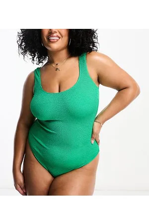ASOS Curve crinkle scoop low back swimsuit in jewel