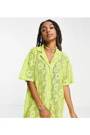 COLLUSION Mujer De playa - Lace mini beach dress in lime