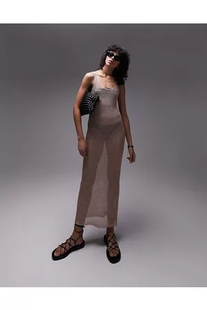 Topshop Mujer De playa - Sheer metallic knit beach dress in rose