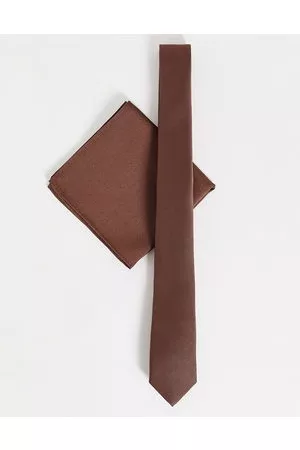 ASOS Hombre Corbatas - Slim tie and pocket square in chocolate