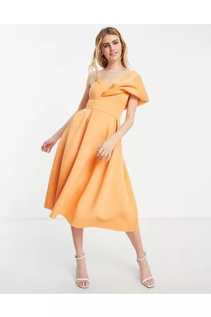 ASOS Mujer Cóctel - One shoulder pleat front midi prom dress in apricot