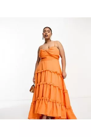ASOS Mujer Maxi - ASOS DESIGN Curve twist front tiered babydoll voile maxi dress with frills and hi low hem in