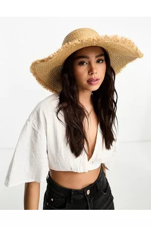 New Look Mujer Sombreros - Frayed straw floppy hat in tan