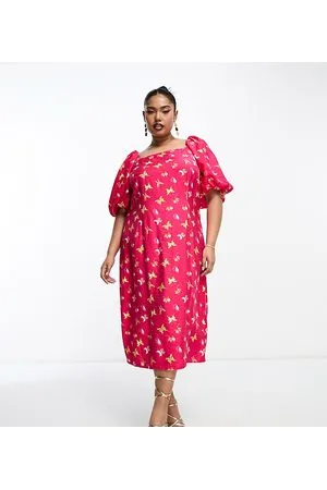 Something New Puff sleeve midi dress in butterfly print