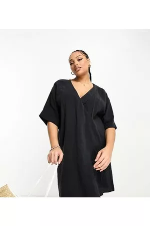 ASOS Mujer Cortos - ASOS DESIGN Curve oversized boxy mini dress with wrap collar detail in