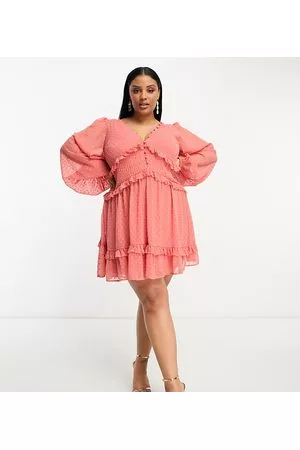 ASOS Mujer Cortos - ASOS DESIGN Curve button through pintuck mini dobby dress in deep rose