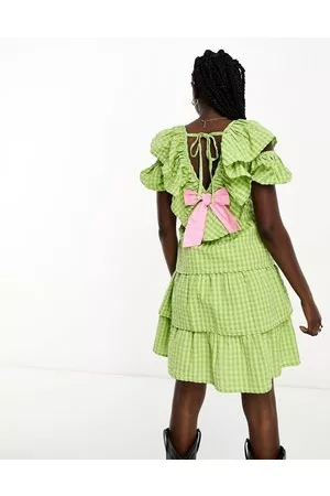 Neon Rose Mujer Casuales - Contrast bow ruffle gingham mini dress in