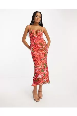 ASOS Mujer Vestidos de flores - Corset bust detail bias midi dress in abstract floral print