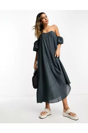 ASOS Mujer Casuales - Crinkle trapeze maxi dress with sleeve in slate