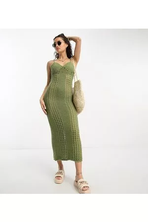 ASOS Mujer Maxi - ASOS DESIGN Petite crochet maxi dress in khaki
