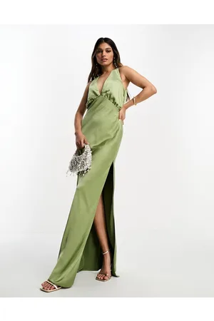 ASOS Satin plunge slouchy maxi dress in olive