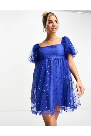 Monki Heart embroidery puff sleeve mini dress in