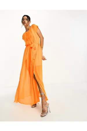 ASOS Pleated raw edge maxi dress in neon