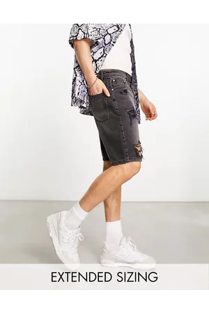 ASOS Skinny regular length denim shorts in washed with heavy rip