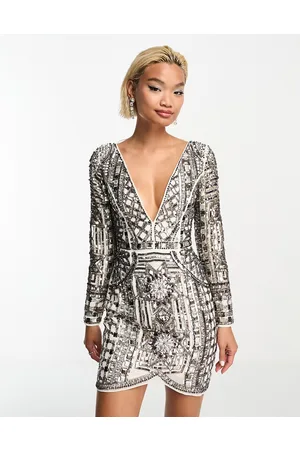 ASOS Long sleeve mini dress with mosaic embellishment in mono