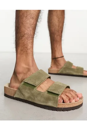 SELECTED Double strap suede sandal in khaki