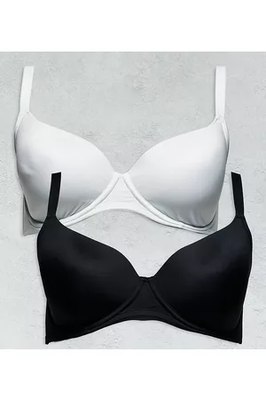 ASOS ASOS DESIGN Curve 2 pack microfibre moulded t-shirt bra in black & white