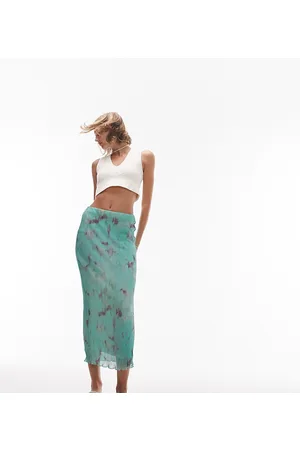 Topshop Plisse tiedye print midi skirt in