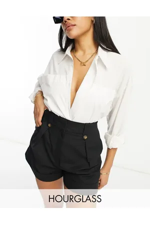 ASOS Hourglass mom short with waist tabs with linen in