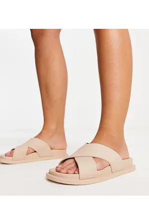 ASOS Wide Fit Fixation cross strap jelly flat sandals in beige