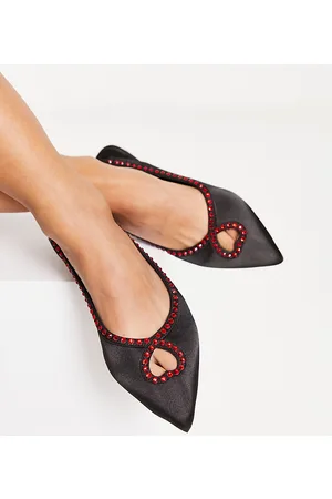 ASOS Wide Fit Lust heart diamante ballet flats in black satin