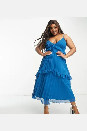 ASOS ASOS DESIGN Curve strappy pleated midi dress with frills in