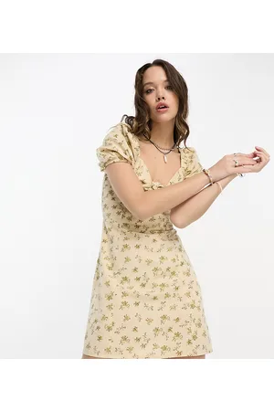Reclaimed Linen tea dress in floral print with tie front and back