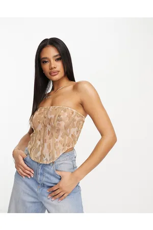 Fashionkilla Mesh corset top in beige animal print