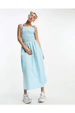 Native Youth Shirred stitch detail midaxi dress in
