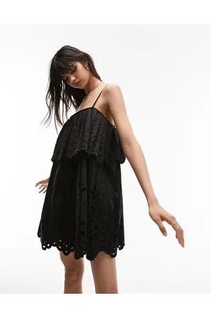 Topshop Strappy pleated broderie mini dress in