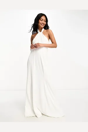 Little Mistress Bridal halterneck satin maxi dress in ivory