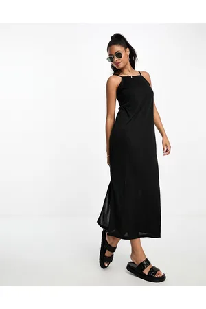 Pieces® Square neck strap detail midi dress in