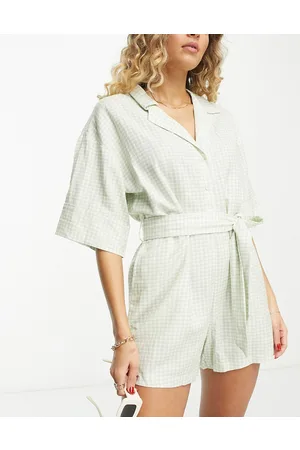 Rhythm Maisy check vacay romper in sage