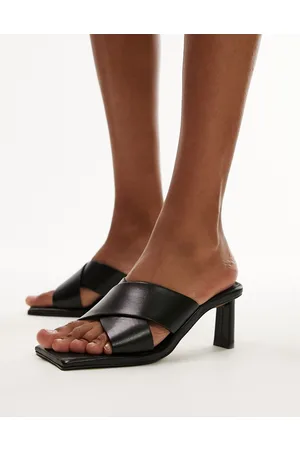 Topshop Cali premium leather square toe heeled mule in