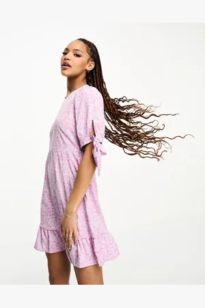 VERO MODA Tie sleeve animal print mini dress in and lilac