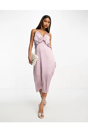 Y.A.S Y.A.S satin cami midi dress with frill detail in rich silver lilac