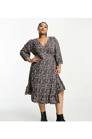 ONLY Wrap midi dress in black floral