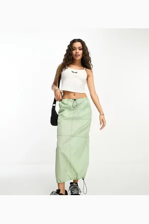 Noisy May Drawstring toggle maxi parachute skirt in sage